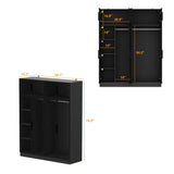 Hitow Wardrobe Cabinet with LED Light Strips, Modern Armoire Closet with Glass Doors, 59.1" W Large Bedroom Armoire Clothes Organizer with Shelve & Hanging Rods, Modern Glass Display Cabinet, Black Hitow