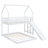 Harper & Bright Designs Twin Over Full House Bunk Bed with Slide and Guardrail, White Harper & Bright Designs