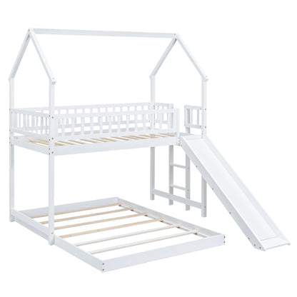 Harper & Bright Designs Twin Over Full House Bunk Bed with Slide and Guardrail, White - WoodArtSupply