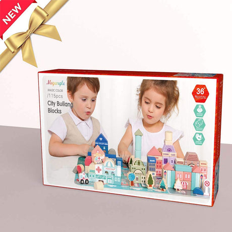 Wooden Building Blocks Set, City Construction Stacker Stacking Preschool Learning Educational Toys, Toddler Toys for 3+ Year Old Boy and Girl Gifts Migargle