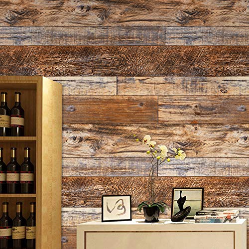 WENMER 17.71" x 118" Brown Wood Wallpaper Peel and Stick Shiplap Self Adhesive Contact Paper for Cabinet Countertop Shelf Drawer Wall Door WENMER