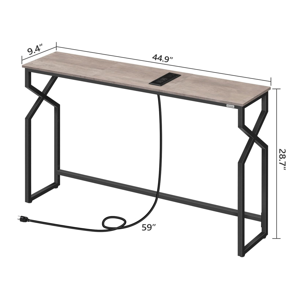 MAHANCRIS Console Sofa Table, 44.9" Entryway Table with Power Station, Narrow Couch Table, Hallway Table, Sofa Table with USB Ports, Metal Frame, for Entrance, Living Room, Greige CTHG113E01 MAHANCRIS