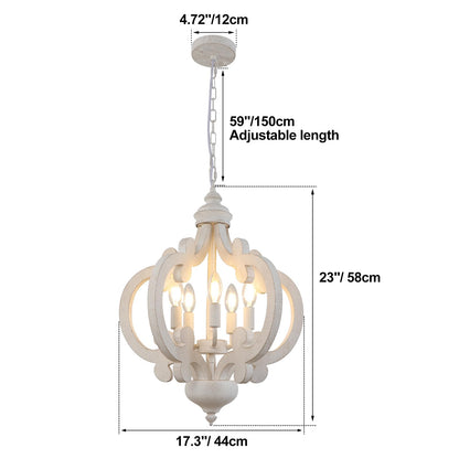 LynPon White French Country Chandelier, 5 Lights Distressed Wood Farmhouse Chandeliers Kitchen Light Fixtures, 17" Antique Hanging Pendant Light for Bedroom Foyer Entryway Hallway Staircase