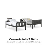 DHP Airlie Convertible Wood Bunk Bed, Stackable and Detachable Bed Frames for Kids and Teens, with Angled Ladder, High Guardrail, Wood Slats, No Boxspring Required, Twin-Over-Full, Slate Gray DHP