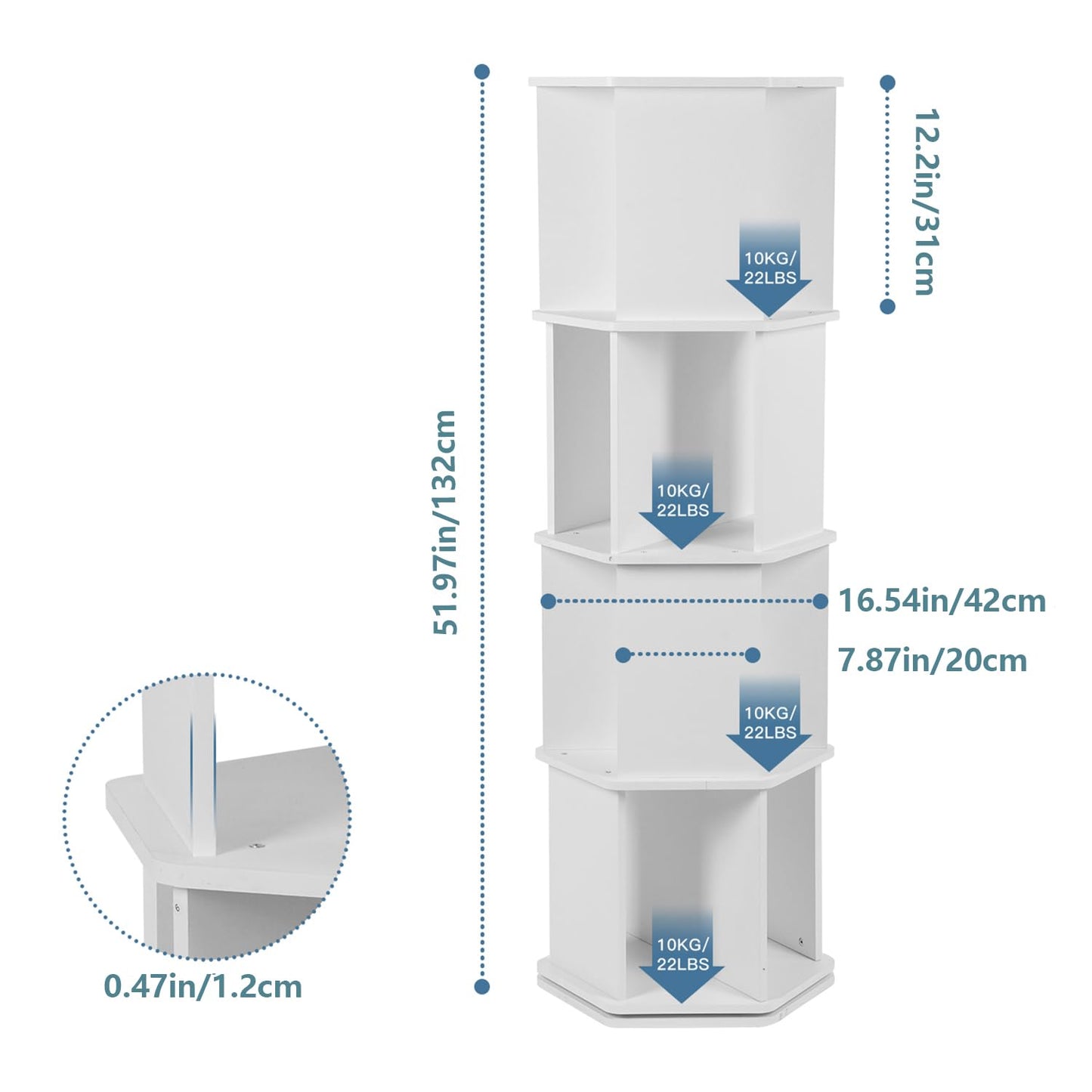 Tonchean 4-Tier White Rotating Bookshelf – 360° Spinning Floor Stand Bookcase for Living Room & Bedroom - WoodArtSupply