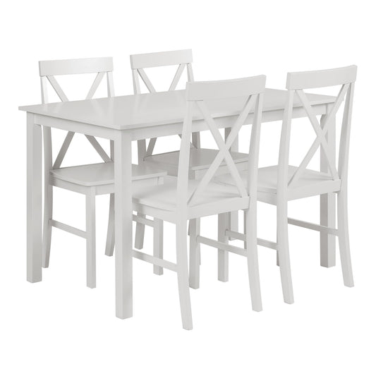 Walker Edison 4 Person Modern Farmhouse Wood Small Dining Table with 4 Chairs Set for Dining Room Kitchen, 48 Inch, White - WoodArtSupply