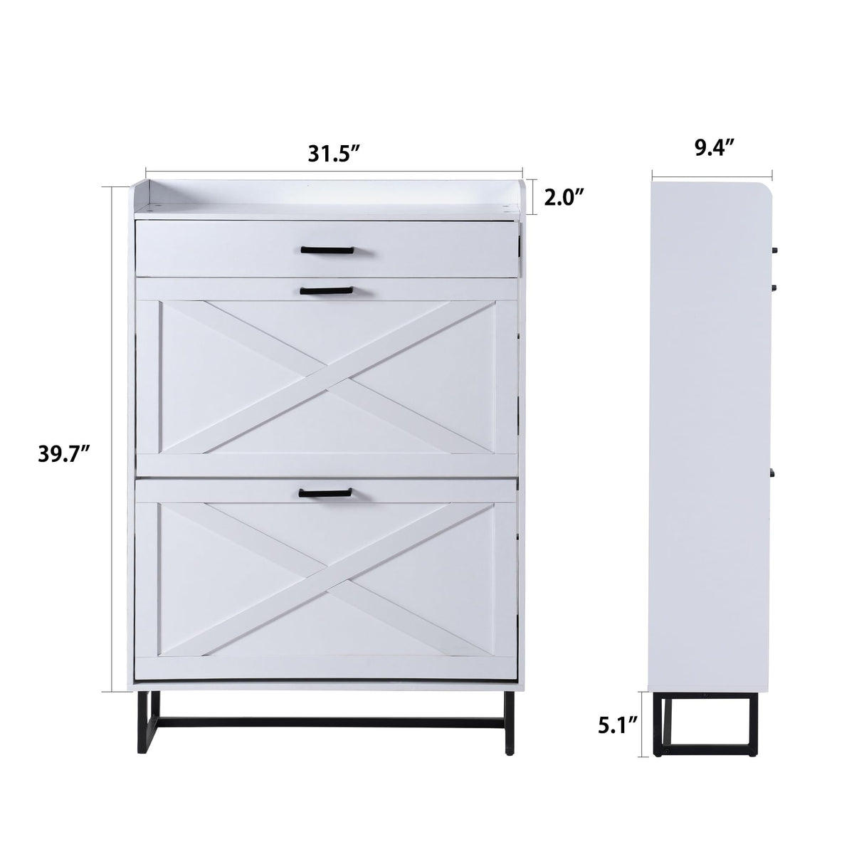 OneBlis Shoe Cabinet with 2 Flip Drawers, Freestanding Shoe Cabinet Organizer with Metal Legs, Wood Shoe Storage Cabinet for Entryway, Narrow Shoe Rack, White OneBlis