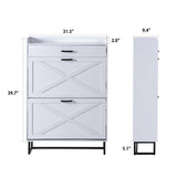 OneBlis Shoe Cabinet with 2 Flip Drawers, Freestanding Shoe Cabinet Organizer with Metal Legs, Wood Shoe Storage Cabinet for Entryway, Narrow Shoe Rack, White OneBlis
