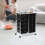 15 Drawer Rolling Storage Cart, Mobile Utility Cart with Lockable Wheels, Drawers, Multipurpose Organizer Cart for Home, Office, School, Black COSTWAY