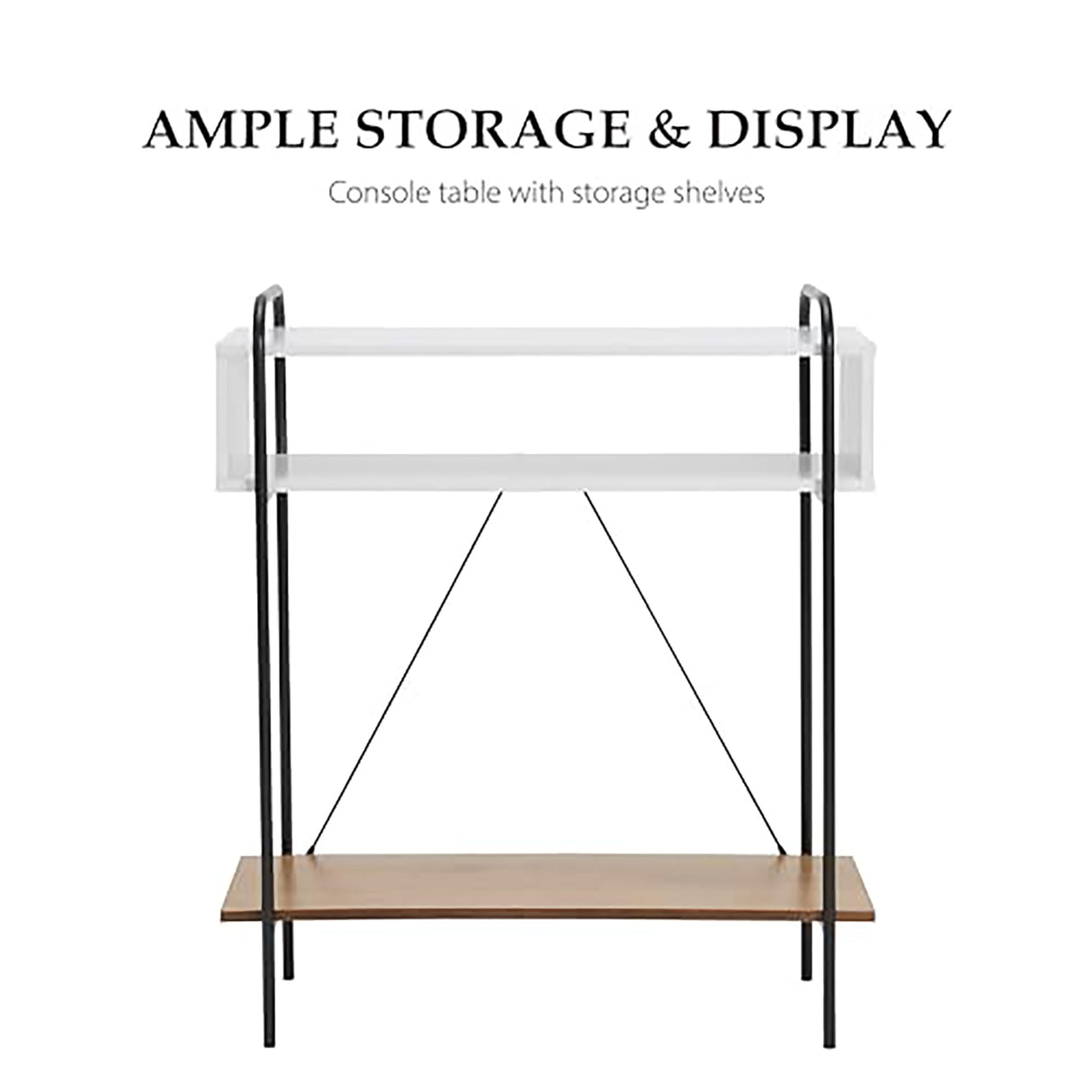 Furniture of America Alyia Modern 36 inch High Console Table with Storage Shelves and Metal Frame Legs for Living Room, Entryway, Hallway, Office, Corridor, Foyer, White Pure & Distressed Oak Furniture of America