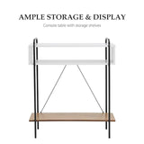Furniture of America Alyia Modern 36 inch High Console Table with Storage Shelves and Metal Frame Legs for Living Room, Entryway, Hallway, Office, Corridor, Foyer, White Pure & Distressed Oak Furniture of America