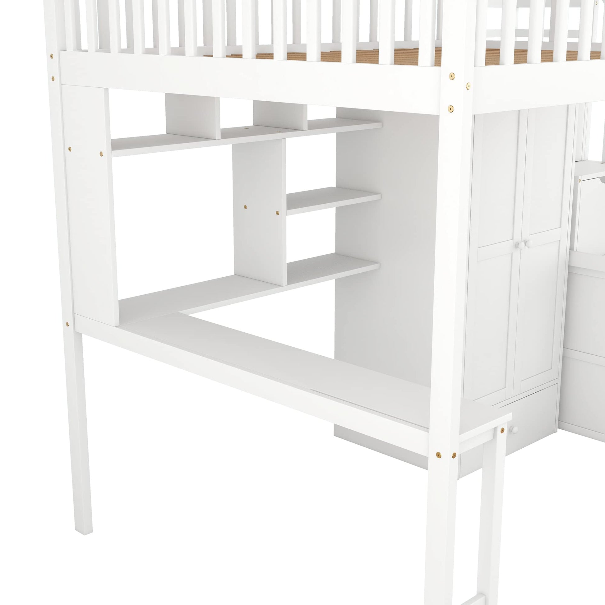 Harper & Bright Designs White Full Size Loft Bed with Integrated Storage and Workspace - WoodArtSupply