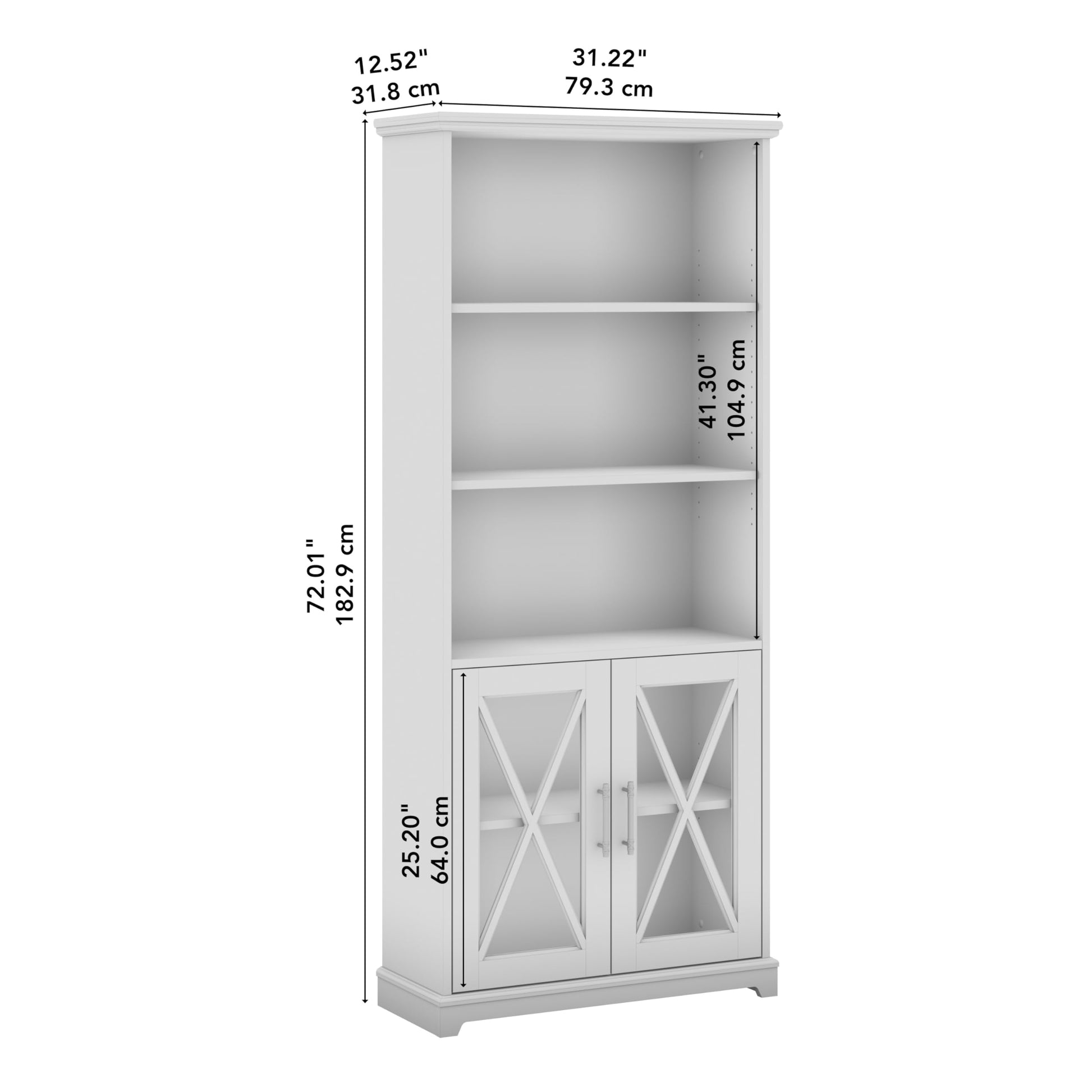 Lennox Tall 5 Shelf Bookcase with Glass Doors in Linen White Oak - Stylish Farmhouse Storage Solution - WoodArtSupply