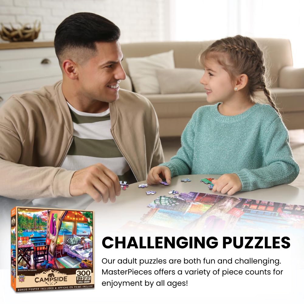 MasterPieces - 300 Piece Jigsaw Puzzle, Large EZ Grip Shapes, Pine Valley Camp, Fun for Adults, Seniors, Family, Kids, Non-Glare Finish, 18"x24" Masterpieces
