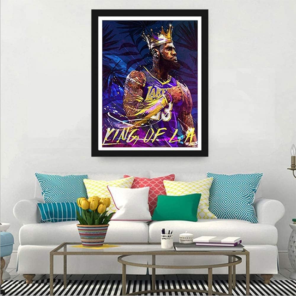 F-CANLAN Round Full Drill Diamond Painting Kit, 5D DIY Basketball King Diamond Painting with Gem Basketball Enthusiast Diamond Dots Arts Crafts Set for Adult Children Room Decor (12X16 inches) F-CANLAN
