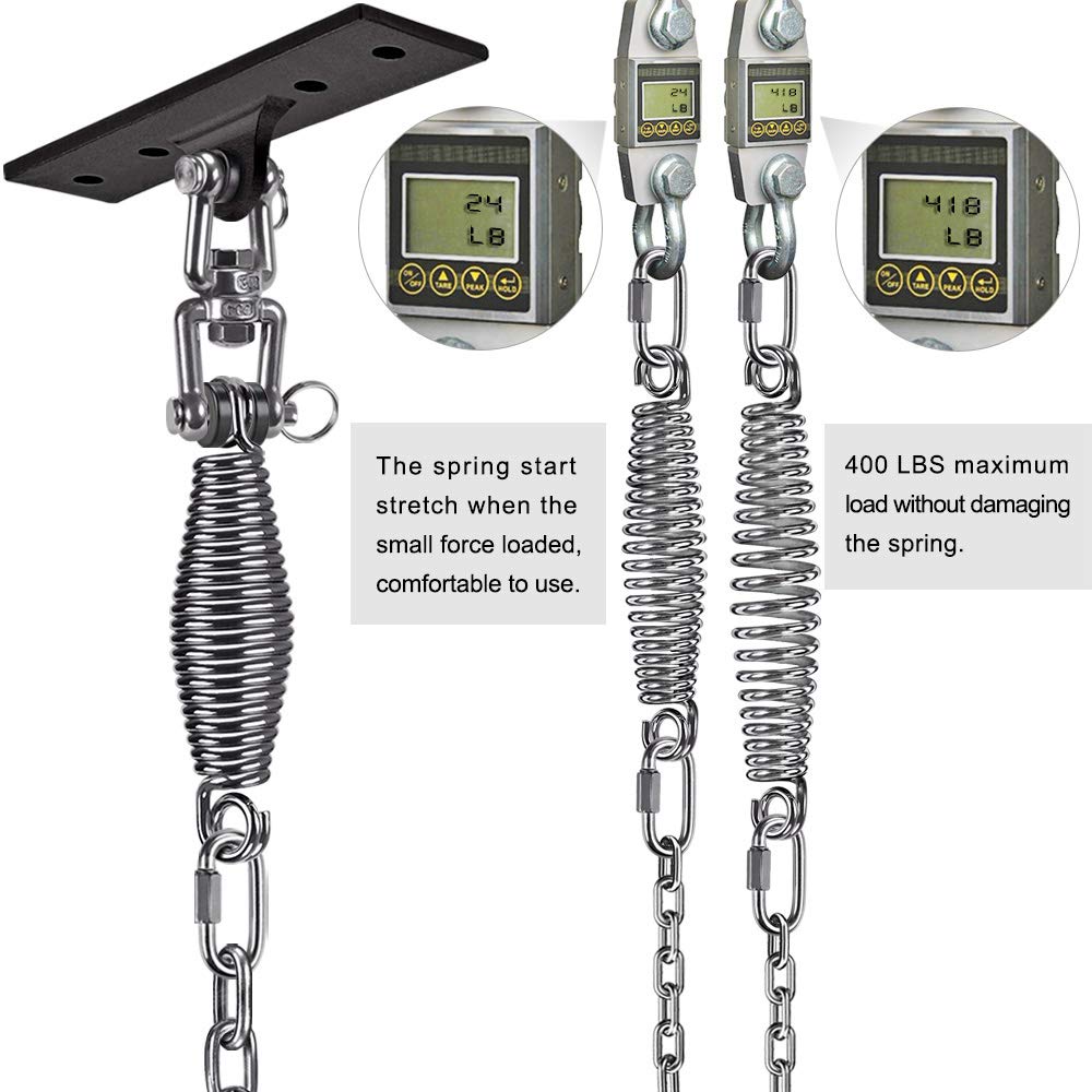 Dolibest Hammock Chair Hanging Kit, Heavy Duty Swing Hanger and 3.28ft Chain with Spring (6MM), Wall Ceiling Hooks for Yoga Indoor Playground Hanging Chair Hammock Chair4 Screws, 4 Expansion Screws Dolibest