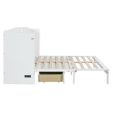 P PURLOVE Queen Murphy Bed with Large Drawers, Wood Cabinet Bed with USB Port, No Box Spring Needed, Easy Assembly (White) P PURLOVE