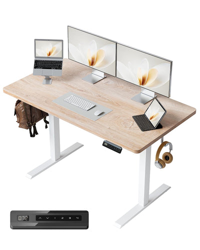 FEZIBO One-Piece Standing Desk Adjustable Height Stand up Home Office Desk, 48x24 Inch Electric Standing Computer Desk, with 4 Memory Presets, Headphone Hook, Maple