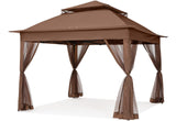 COOSHADE 11x11Ft Easy Pop Up Gazebo Tent Instant Outdoor Canopy Shelter with Mosquito Netting Walls(Brown) COOSHADE