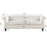 Ball & Cast 84" Chesterfield Leather Sofa with Channel Tufted Seat Back,Classic 3 Seater Couch w/Roll Arm Nailhead Trim and Upholstered,Mid Century Furniture for Living Room,Bedroom,Office,White PU Ball & Cast