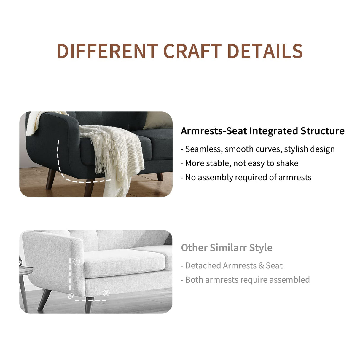 Husbedom 51 Inches Loveseat Sofa, Mid-Century Modern Mini Couch with Tufted Back for Small Living Room, Bedroom,Apartment, Dorm,Track Arms, Wooden Legs, Easy Assembly, Dark Gray Husbedom