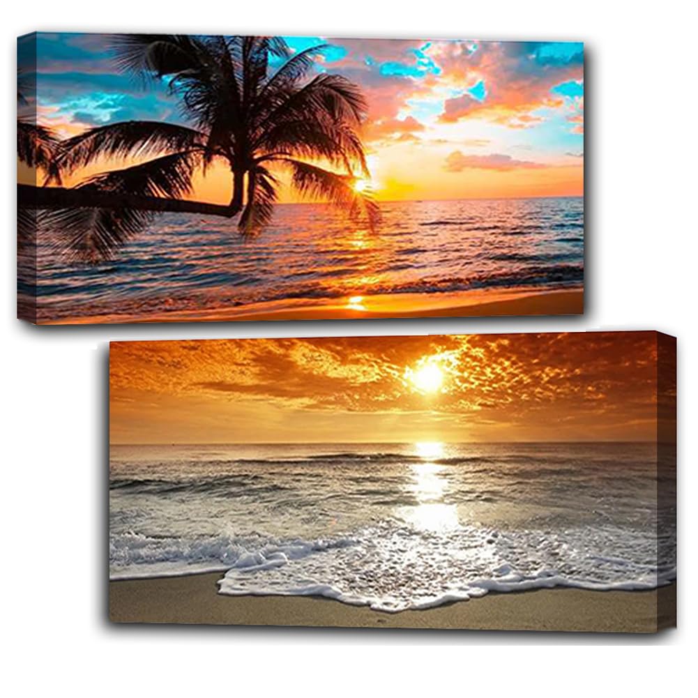 2 Pack Diamond Painting Kits，Large 5D DIY Sunset Diamond Painting Kits for Adults，DIY Full Drill Crystal Rhinestone Arts and Crafts，Beach Gem Art Painting with Diamond for Home Wall Decor (28X16inch) OFRKE