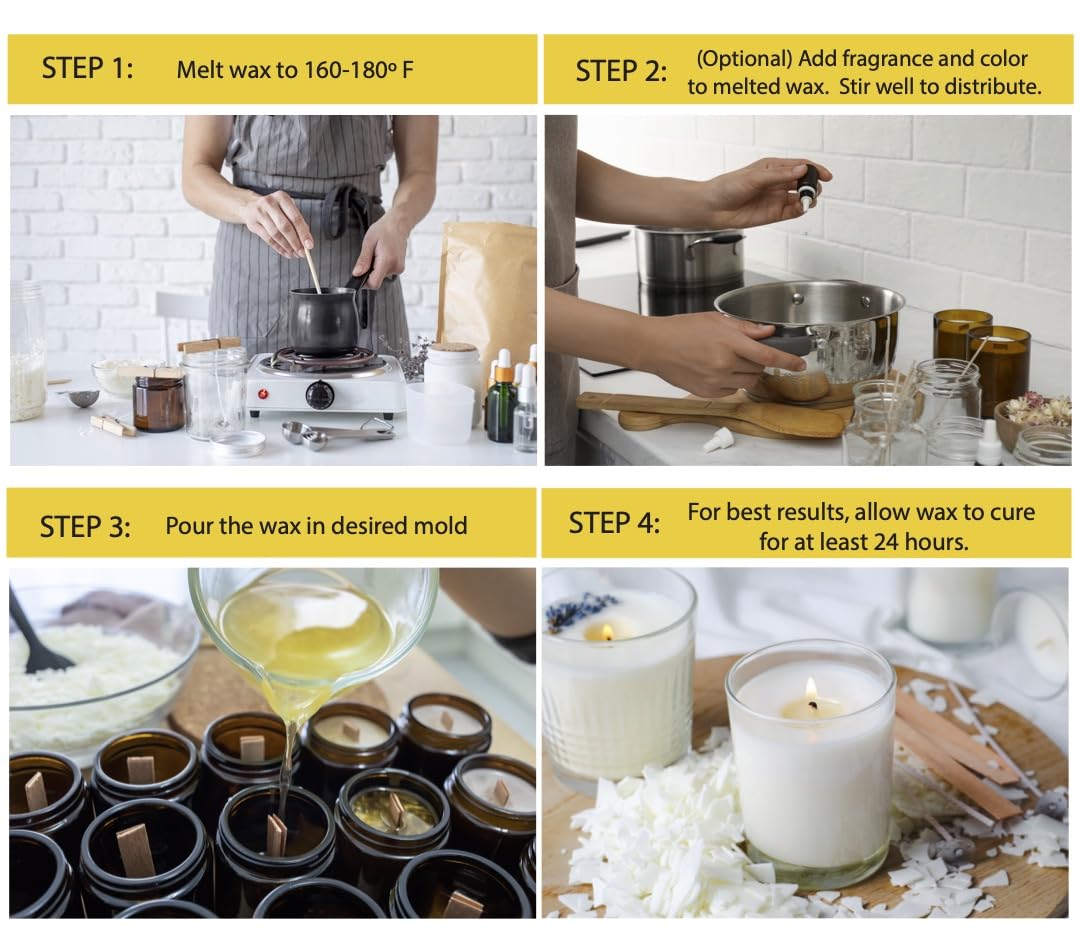 Beesworks Soy Wax | 5lbs Natural Soy Wax Flakes | 100 6-Inch Cotton Candle Wicks, 3 Metal Centering Devices, 5lbs Soy Wax for DIY Candle Making BEESWORKS