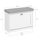 Haotian Small Shoe Storage Bench with Cushion, White Narrow Shoe Rack for Entryway, Small Shoe Cabinet with 2 Tiers Flip-Drawer, FSR195-K-W Haotian