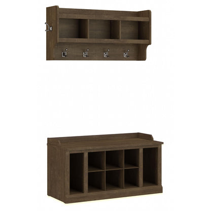 kathy ireland Home by Bush WDL004ABR 21-Inch Shoe Storage Bench and Coat Rack with 12 Shelves, Ash Brown - WoodArtSupply