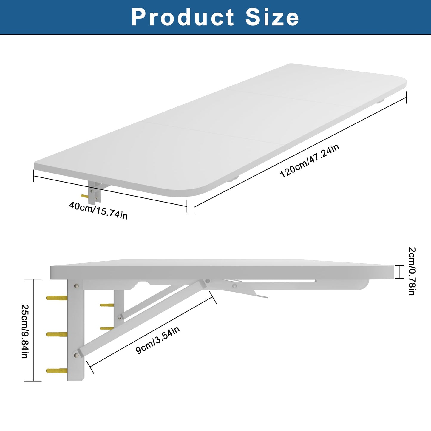 Gtouse Wall Mounted Folding Table, 47.2x15.7 inches, Laundry Folding Wall Table, Fold Down Table Wall Mounted, Folding Wall Desk for Laundry Room Balcony Office Kitchen Home - White - WoodArtSupply