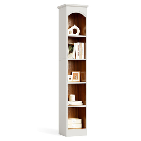 LITTLE TREE 70.9" Tall Bookcase, 5-Tier Open Bookcase with Cubes, Wood Bookshelf with Storage Space, Freestanding Narrow Bookcase for Home Office, White, 1 Pack LITTLE TREE