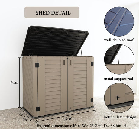 KINYING Outdoor Storage Shed - Horizontal Storage Cabinet Waterproof for Garden, Patio, Backyard, Storage Box for Easy Storage of Garbage Cans, Tools, Lawn Mower, 35 Cubic Feet,Dark Brown KINYING