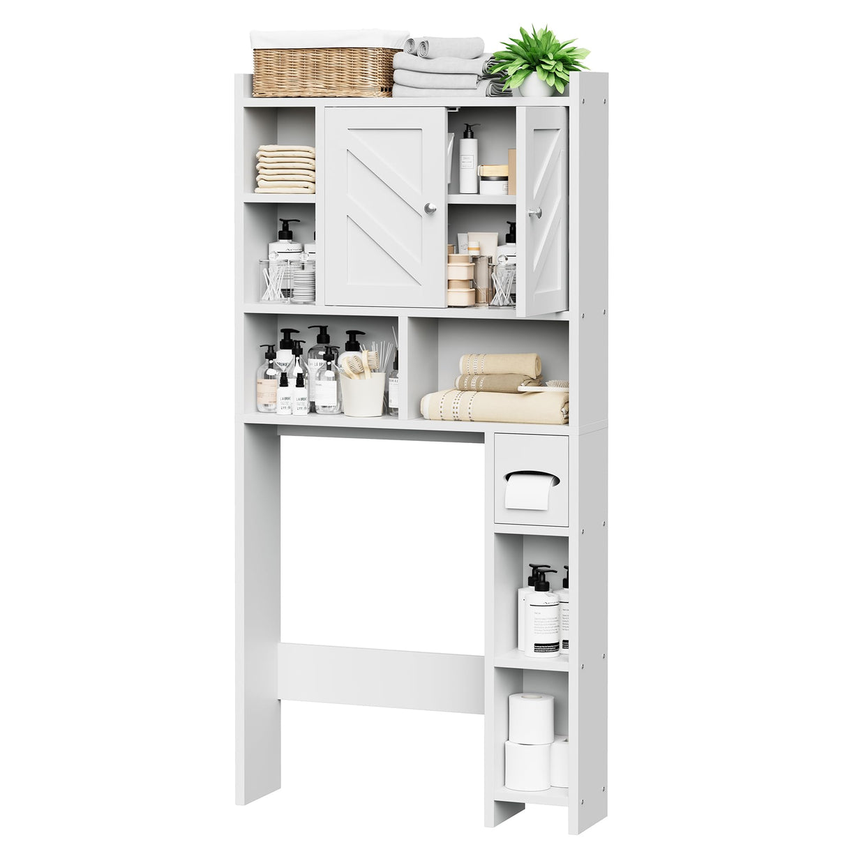 Meilocar Over The Toilet Storage Cabinet, Freestanding Storage Cabinet Over Toilet, Bathroom Storages Organizer Cabinets with Toilet Paper Holder Stand and Adjustable Shelf, White Meilocar