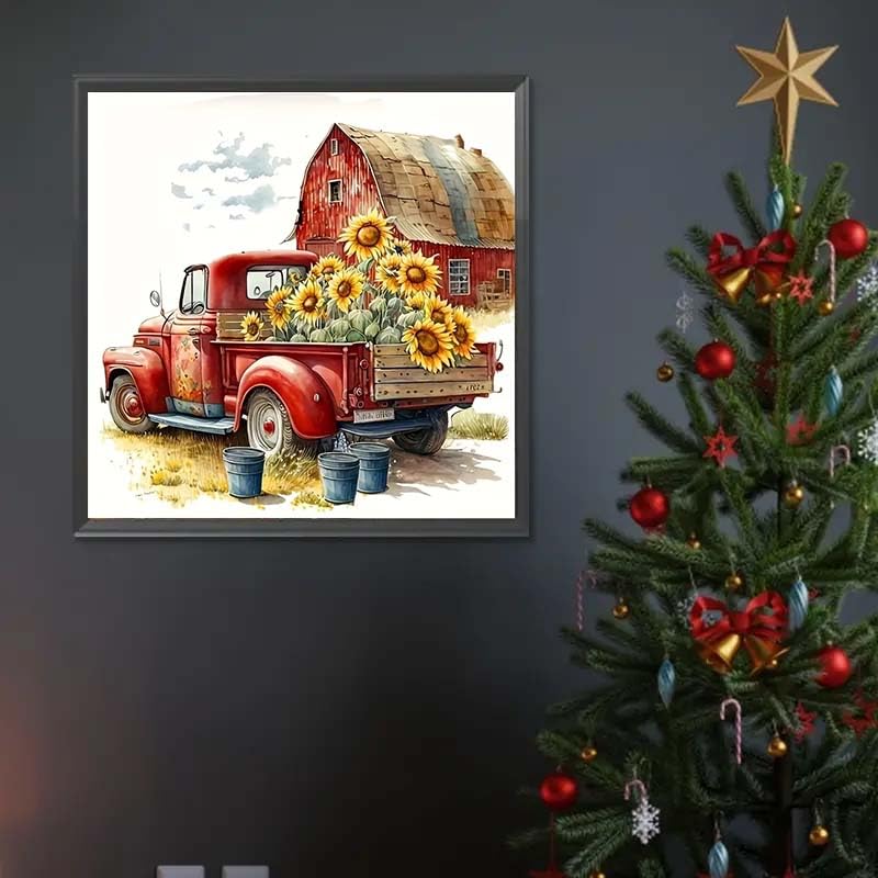 CXYQLC DIY 5D Diamond Painting Kits for Adults, Diamond Painting Full Drill Crystal Rhinestone Embroidery Craft Kits for Home Wall Decor Gifts 11.8x15.8inch(Farm Truck Flowers) CXYQLC