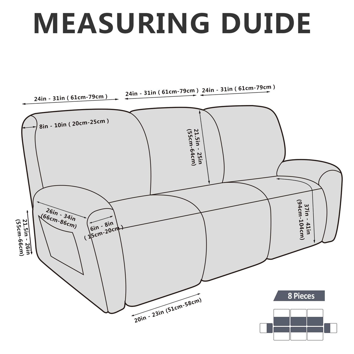 molasofa Recliner Sofa Covers - Leather Like Recliner Sofa 3 Seater Recliner Couch Covers for 3 Cushion Couch 8 Pieces Washable Stretch Reclining Sofa Slipcovers (Brown) molasofa