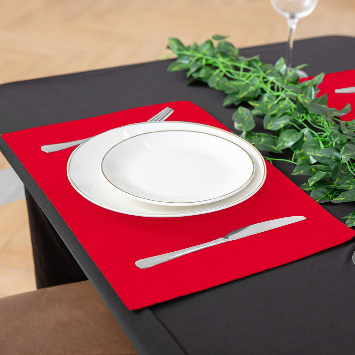 Rinpon Cloth Red Placemats Set of 8, Linen Type Fabric Placemats Machine Washable Heat Resistant Placemats Polyester Place Mats for Halloween, Thanksgiving, Christmas and Valentine Dining Table (Red) Rinpon