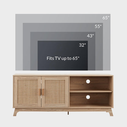 Okvnbjk TV Consoles for Living Room, Mid Century Modern TV Stand for 65 Inch TV, Rattan Entertainment Center, Media Console with Natural Rattan Doors & Adjustable Shelf, Boho TV Stand for Bed - WoodArtSupply