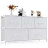 DUMOS Dresser for Bedroom, 5 Storage Drawers, Wide Fabric Closet Chests Organizer Tower Furniture with Wooden Top Metal Frame for Clothes, Guest Room, Living Room, Hallway, Entryway DUMOS