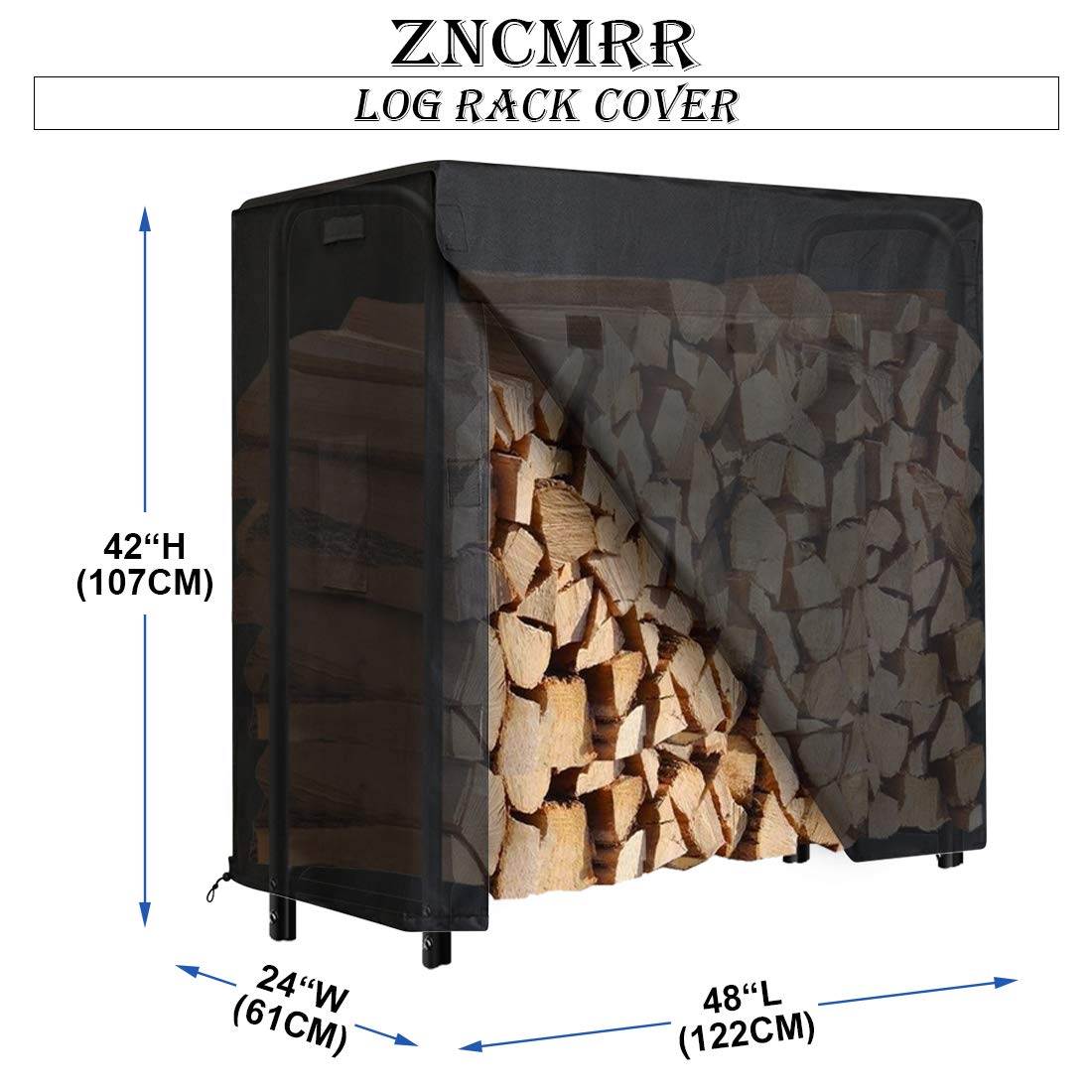 ZNCMRR Firewood Log Rack Cover, 4 Feet 600D Oxford Heavy Duty Outdoor Waterproof All-Weather Outdoor Protection for Firewood Rack Cover, 48" x 24" x 42" (4 Feet, Black) - WoodArtSupply