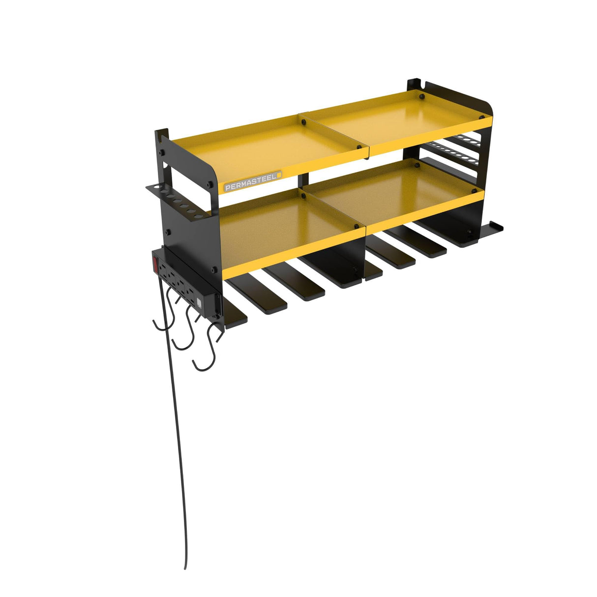 Permasteel Power Tool Organizer Wall Mount - 150 Lbs Load 3-Layer Heavy Duty Metal Storage Rack with Charging Station, Holds 6 Drills, 9 Hand Tools and 16 drill bits for Garage and Workshop, Yellow Permasteel