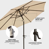 wikiwiki 10 FT Patio Umbrellas Outdoor Table Market Umbrella with Push Button Tilt/Crank, 8 Sturdy Ribs, Fade Resistant Waterproof POLYESTER DTY Canopy for Garden, Lawn, Backyard & Pool, Cream Beige wikiwiki
