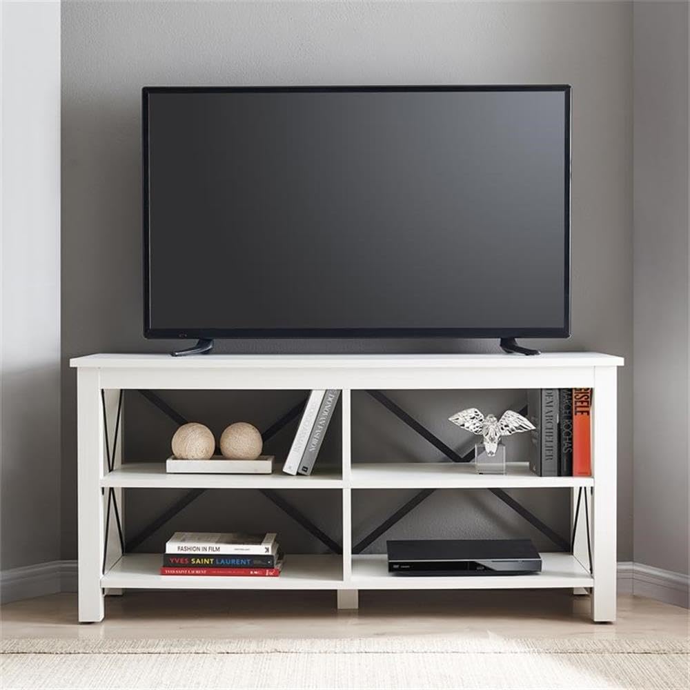 Henn&Hart Rectangular TV Stand for TV's up to 55" in White, TV Stands for the Living Room Henn&Hart