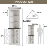 Maupvit 66.8" Tall Corner Cabinet with 2 Glass Doors, Modern Storage Cabinet with Adjustable Shelves, Corner Display Cabinet for Living Room, Bathroom, Hallway, Retro White Maupvit