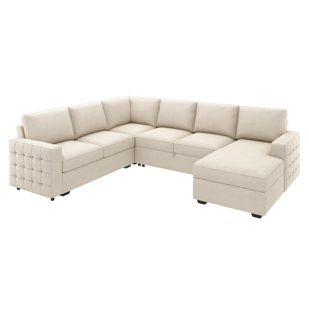 HONBAY Sectional Couch with Pull Out Bed, Sectional Sleeper Sofa with Storage, U Shape Sectional Couches for Living Room,Velvet Beige HONBAY