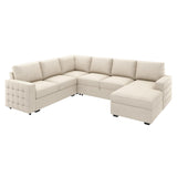 HONBAY Sectional Couch with Pull Out Bed, Sectional Sleeper Sofa with Storage, U Shape Sectional Couches for Living Room,Velvet Beige HONBAY