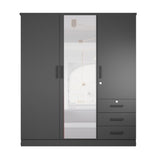 Better Home Products Violet Wardrobe Armoire Closet with Mirror, Three Drawers and 3 Doors. (Black) Better Home Products
