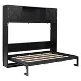 TCMILA Full Size Murphy Cabinet Bed with Storage Shelf and Cabinet Built-in Door, Folded Horizontal Murphy Hidden Dresser Bed, No Box Spring Needed, Black TCMILA