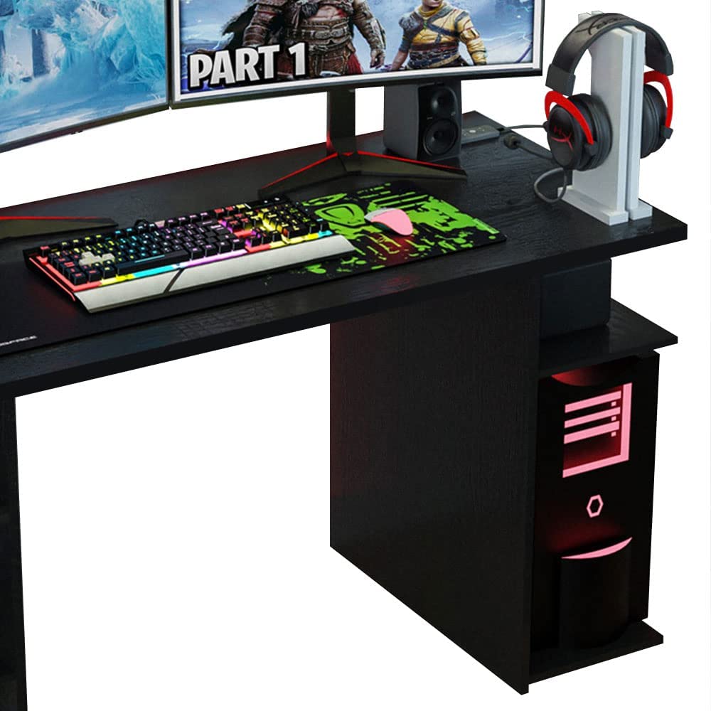 Madesa Gaming Computer Desk with 5 Shelves, Cable Management and Large Monitor Stand, Wood, 24" D x 53" W x 29" H - Black Madesa