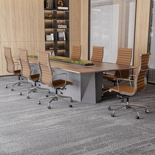 OTDMEL Ribbed Office Chair with Top Grain Leather - High Back Ergonomic Desk Chair with Aluminum Arm Rest and 5-Star Base, Swivel Chairs Light Brown OTDMEL