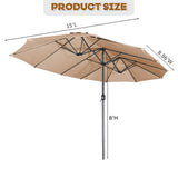 AONETOZ 15ft Large Patio Umbrella,Double Sided Big Umbrella For Patio,Extra Large Outdoor Umbrella,Khaki AONETOZ